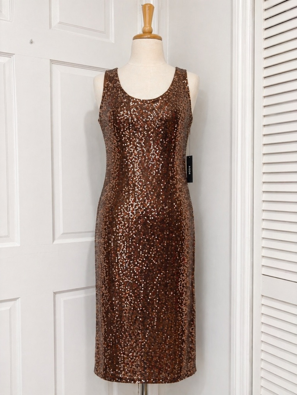 Aqua Brown Sequin Scoop Tank Midi Dress